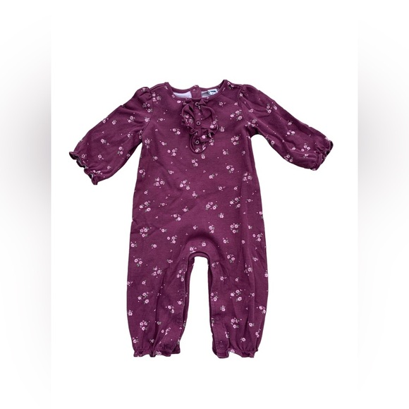 Janie and Jack Size 6-12 Months Purple Floral Ruffle Romper - Picture 1 of 8